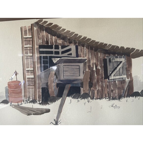 Watercolor Original Old Wagon in Barn Country Life Core artist Lee Gray - Picture 2 of 3